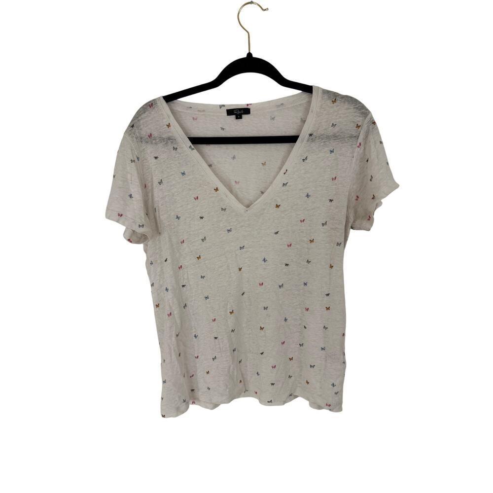 Rails small linen v neck top cara white butterfly